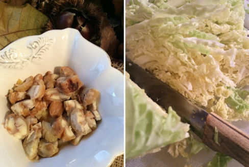 Polenta taragna con verza, castagne e gota di Grigio del Casentino croccante