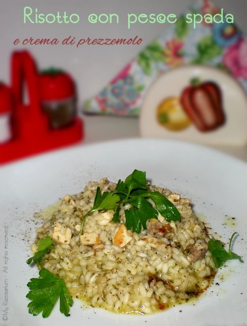 Risotto con pesce spada e crema di prezzemolo