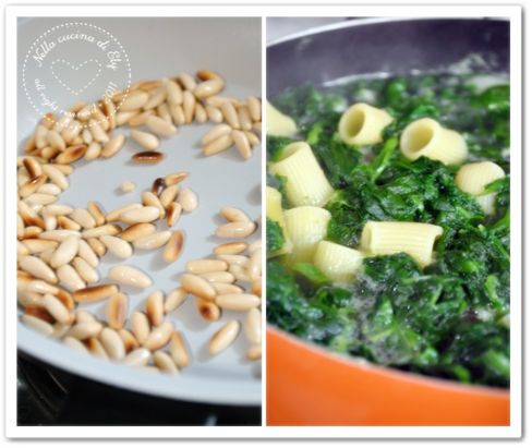 Mezzi rigatoni agli spinaci con ricotta e Pinoli di Martha Stewart