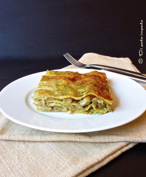 Lasagne con carciofi e pesto