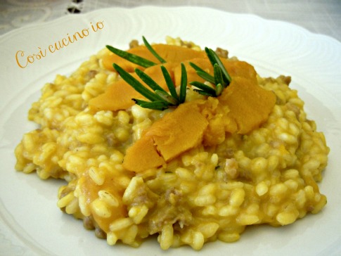Risotto di zucca e salsiccia lunga (luganega trevisana)