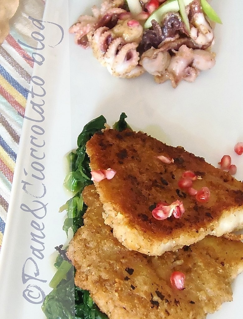 Insalata di polpo e merluzzo impanato con verdure,ricetta sana