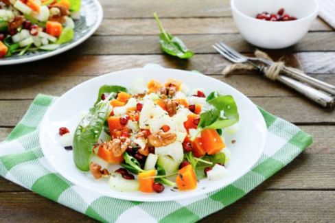 Insalata di zucca al forno, melograna e noci