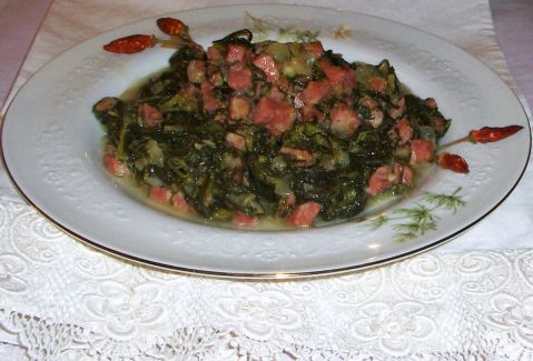 Barba di frate (o agretti o lischi o barba del Negus) alla salsiccia