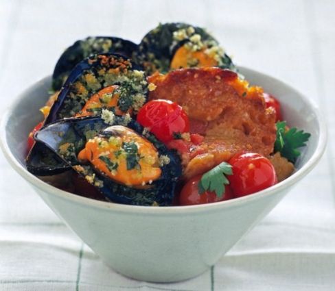 Pappa al pomodoro con cozze gratinate