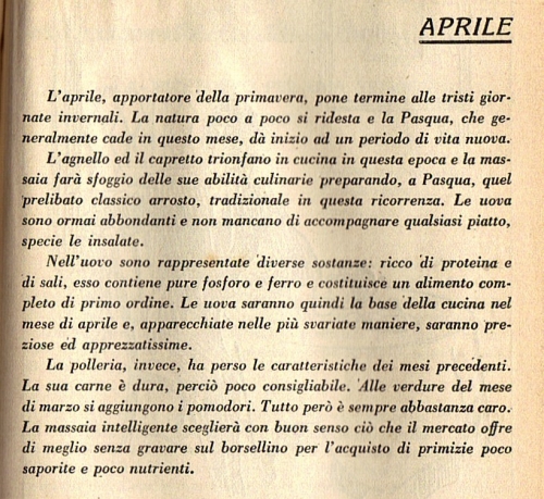 APRILE da Almanacco della Cucina "L'AMICO DELLA MASSAIA" anno 1935