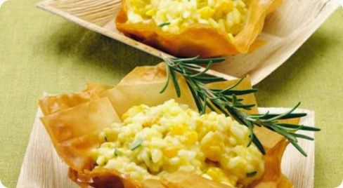 Risotto alla zucca e rosmarino in sfoglia.