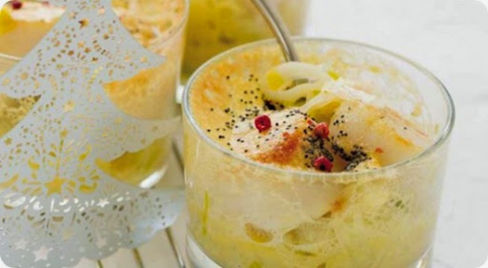 Capesante con fonduta di porri e zabaione di champagne.
