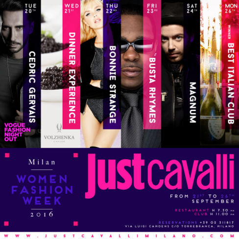 Il Just Cavalli organizza per voi una settimana ricca di grandi eventi e ospiti d’eccezione in occasione della Women Fashion Week