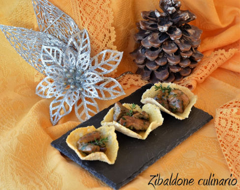 Cestini di Parmigiano con funghi porcini trifolati