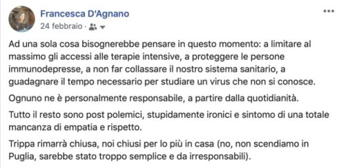 GIORNO QUARANTA DI QUARANTENA